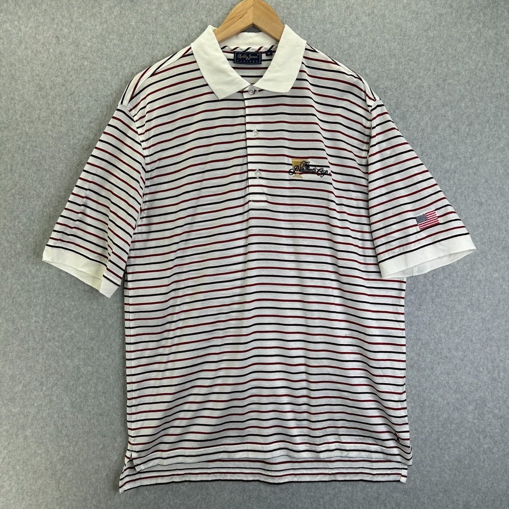 Bobby Jones Polo Shirt Mens Medium Presidents Cup Golf Patriotic USA Striped